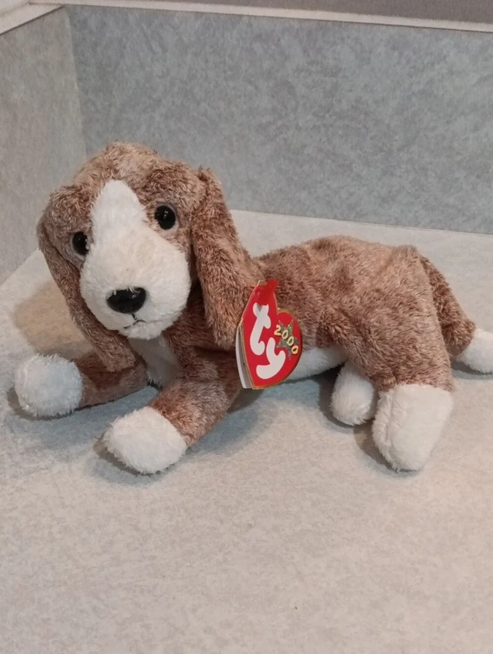 Ty Brown and White Plush Puppy with Heart Tag